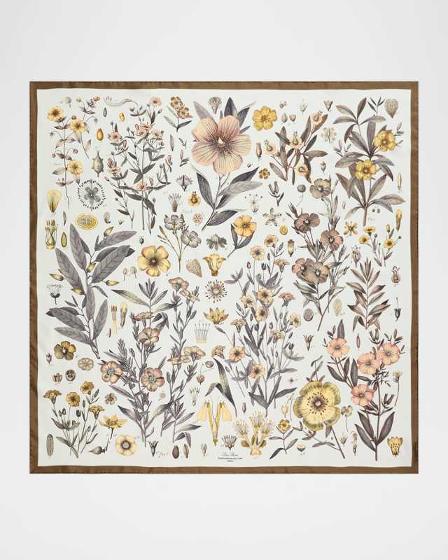 Flower-Print Silk Twill Scarf